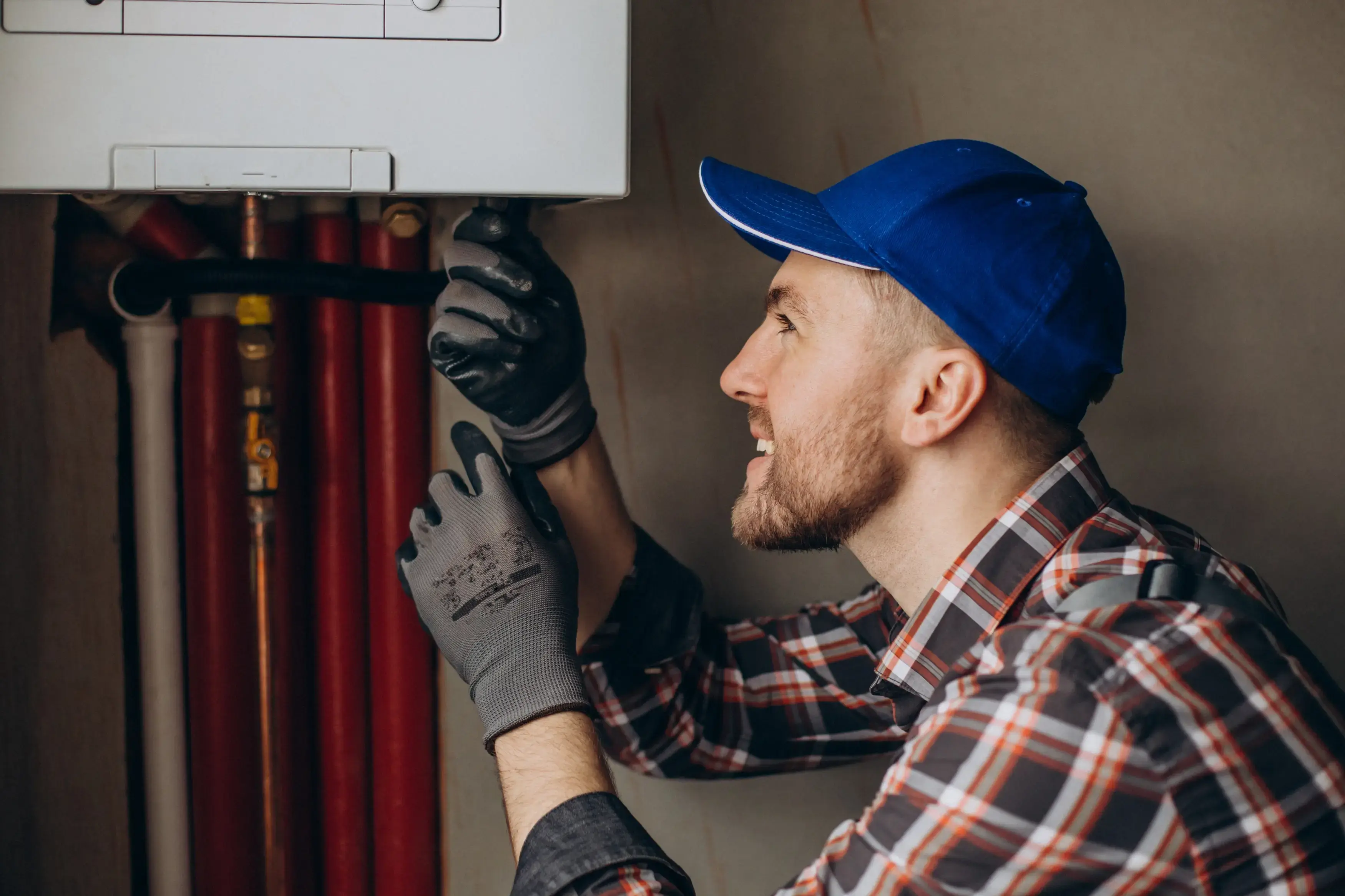 Plumber servicing or installing a residential or commercial water heater